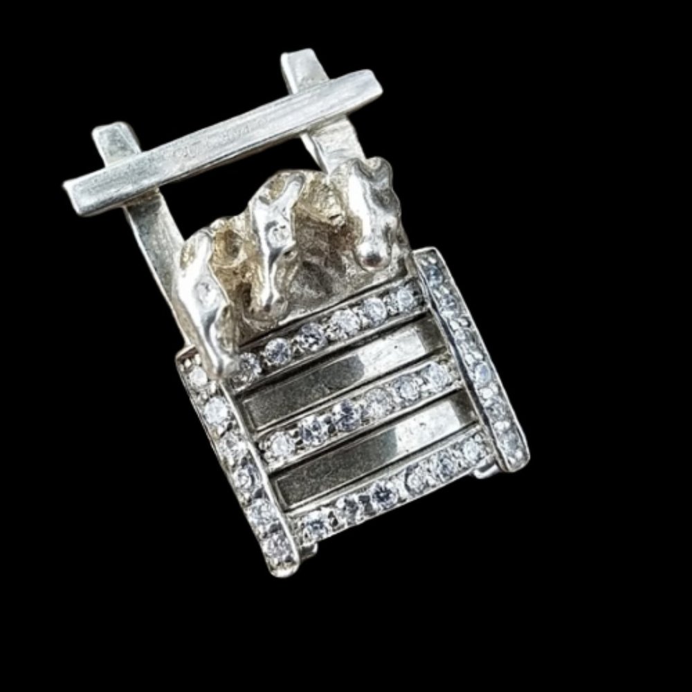 Retired 1980's Kelly Herd Sterling Horses at Gate Slide Pendant